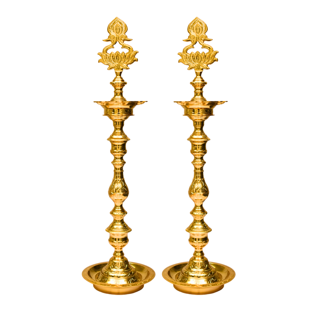 Brass Nagas Swan Kuthu Vilakku Gold Plated Specially From Nachiyarkovil Kumbakonam (10 SGD For Preorder & Delivery In 15 Days) - Set Of 2 (2.5 Feet )