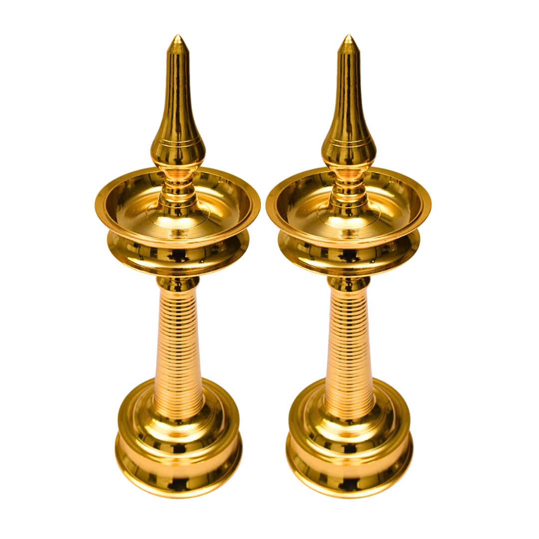 Brass Kerala Lamp Nilavilakku Gold Plated Specially From Nachiyarkovil Kumbakonam (10 SGD For Preorder & Delivery In 15 Days) - 2 pc