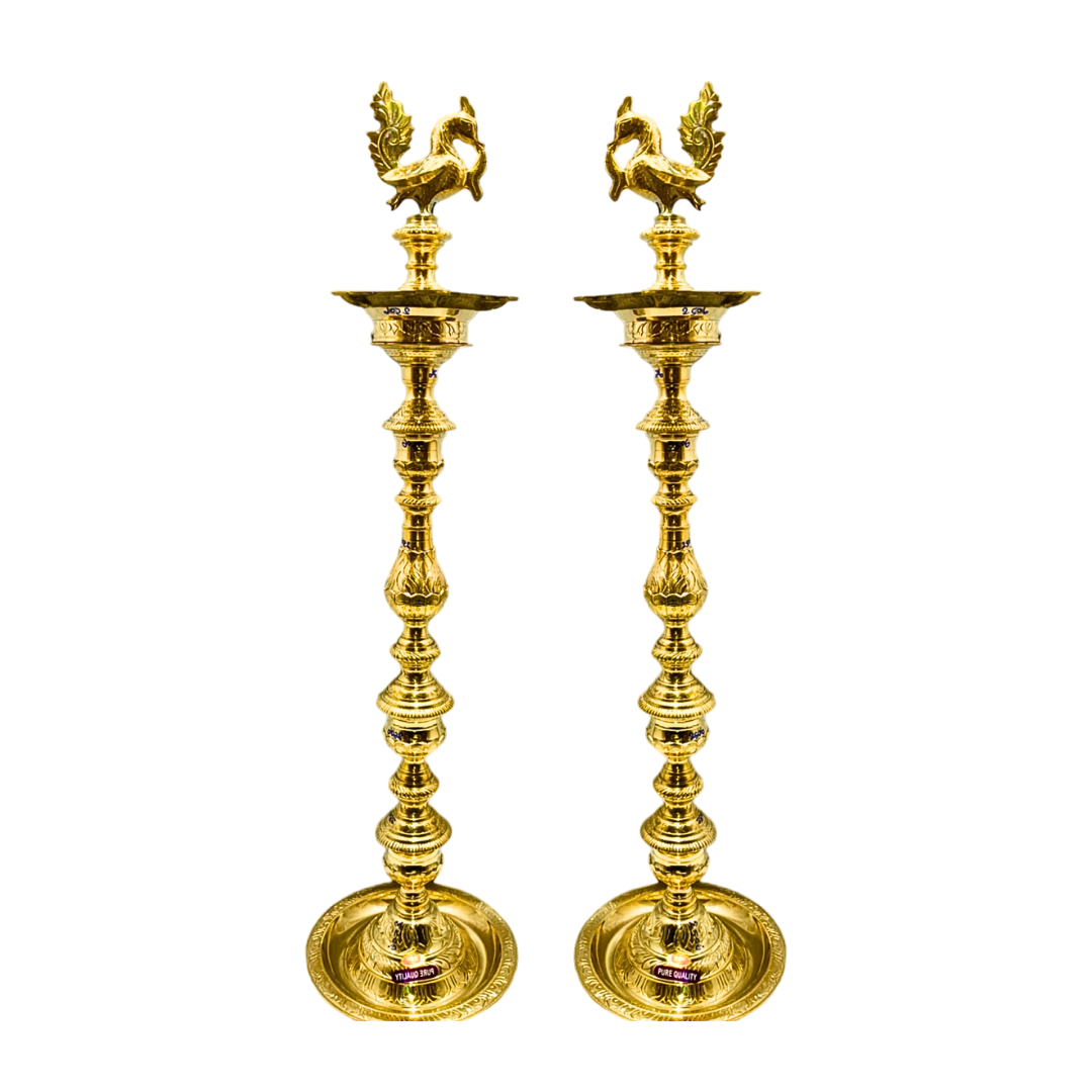 Brass Nagas Kuthu Vilakku Gold Plated Specially From Nachiyarkovil Kumbakonam (10 SGD For Preorder & Delivery In 15 Days) - Set Of 2 (2.5 Feet)