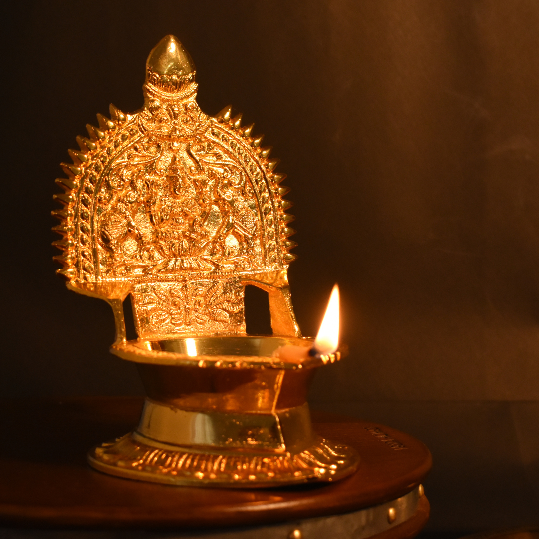 Brass Lakshmi Diya (Kamatchi Vilakku) Gold Plated Specially From Nachiyarkovil Kumbakonam (10 SGD For Preorder & Delivery In 15 Days) - 1 pc (700 g)