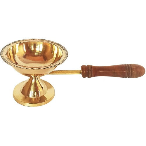 Brass Dhoop Stand With Wooden Handle (Dhoobkal) Specially From Nachiyarkovil Kumbakonam (10 SGD For Preorder & Delivery In 15 Days) - 1 Pc