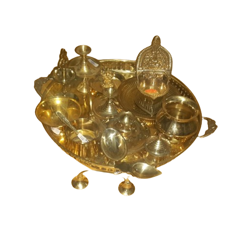 Brass Pooja Set Specially From Nachiyarkovil Kumbakonam (10 SGD For Preorder & Delivery In 15 Days) - 1 Set (13 items )