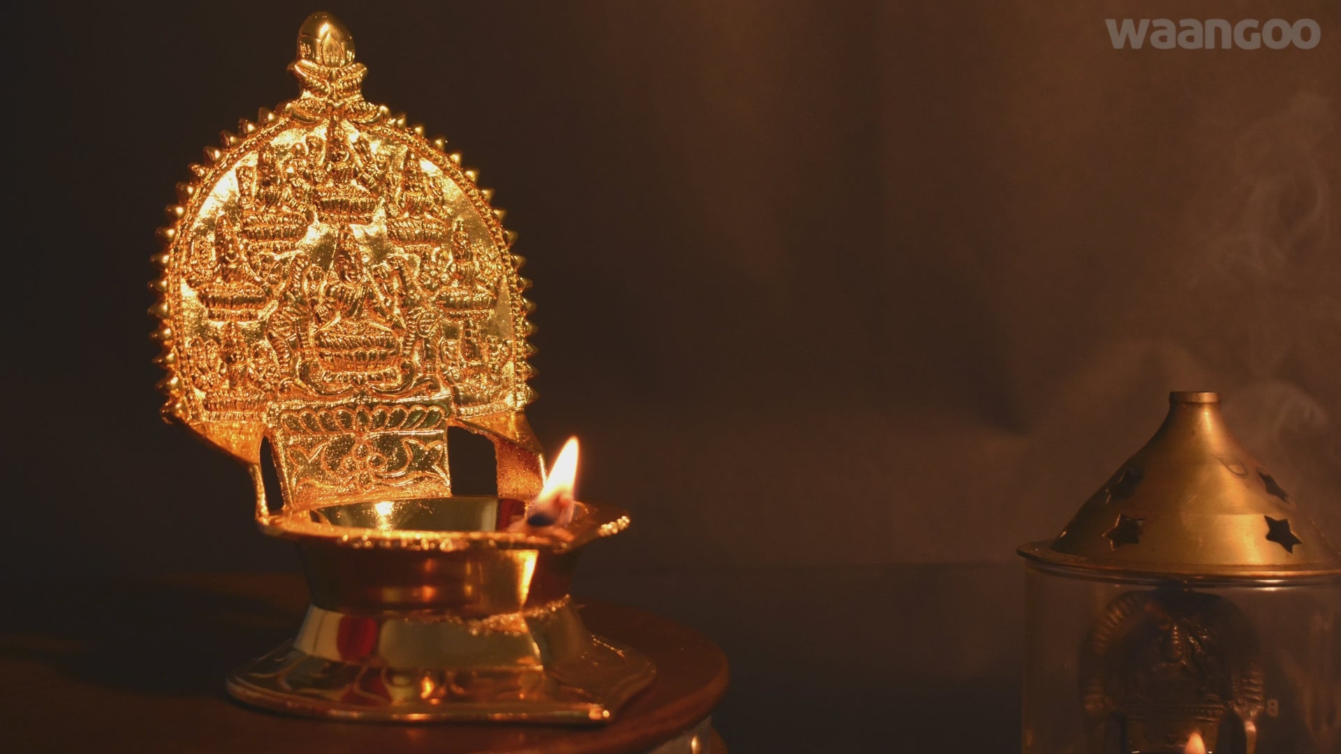 Brass Astalakshmi Diya (Vilakku) Gold Plated Specially From Nachiyarkovil Kumbakonam (10 SGD For Preorder & Delivery In 15 Days) - 600 g